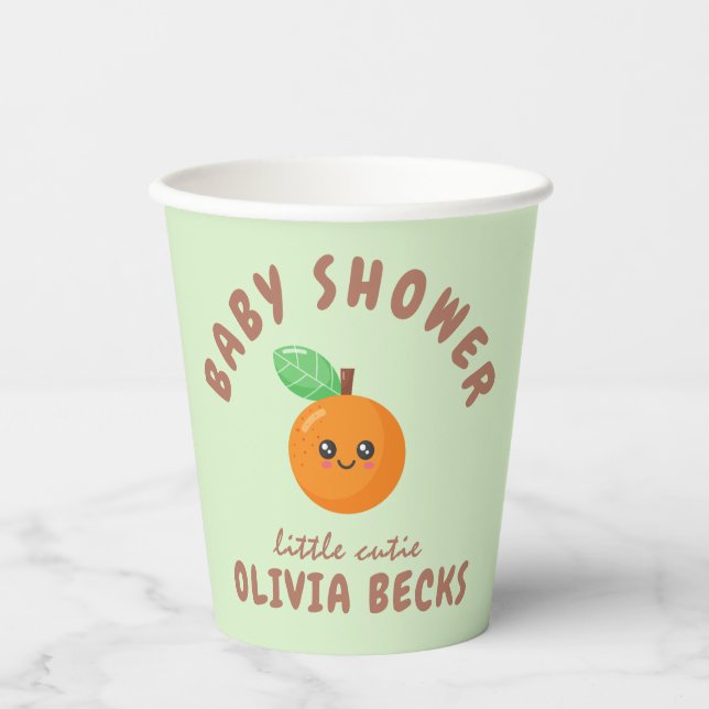 Kleine Süsse Orange Babydusche Pappbecher (Vorderseite)