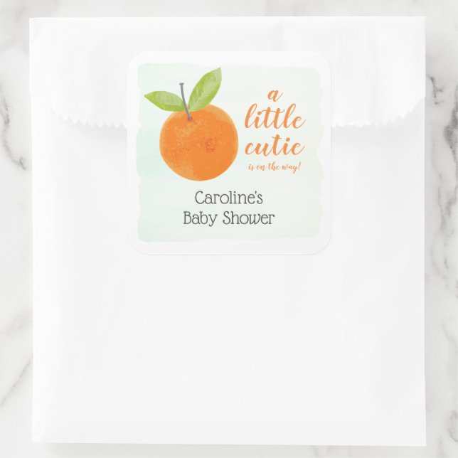 Kleine Süsse Orange Babyduschfavoriten Quadratischer Aufkleber (Tasche)