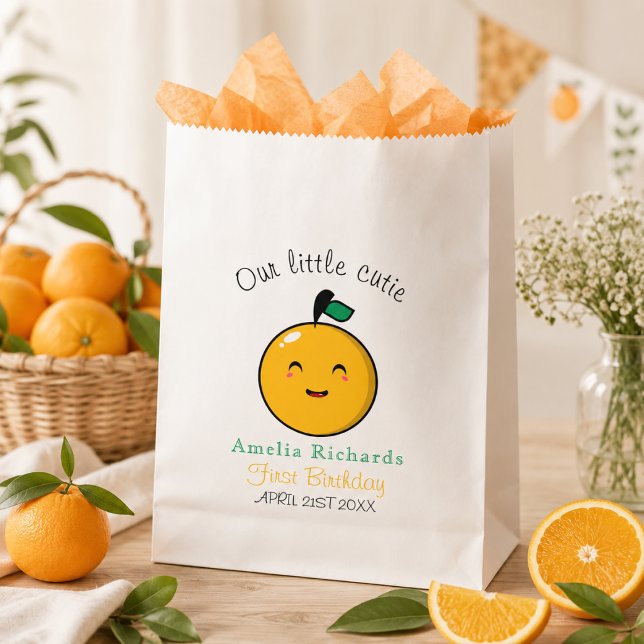 Kleine Süsse Orange Citrus 1. Geburtstag Geschenktütchen (Little Cutie Orange Citrus 1st Birthday Favor Bag)