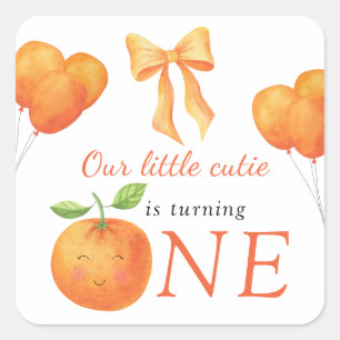 Kleine Süße Orange Citrus 1. Geburtstag Quadratischer Aufkleber