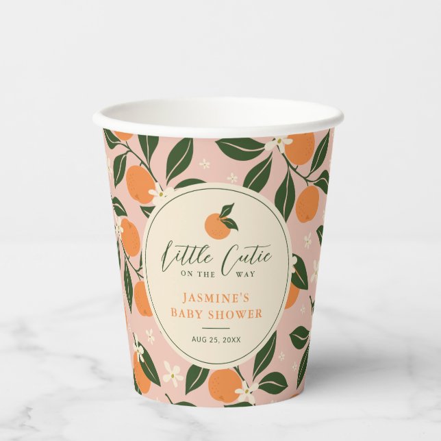 Kleine Süsse Orange Citrus Baby Dusche Pappbecher (Vorderseite)