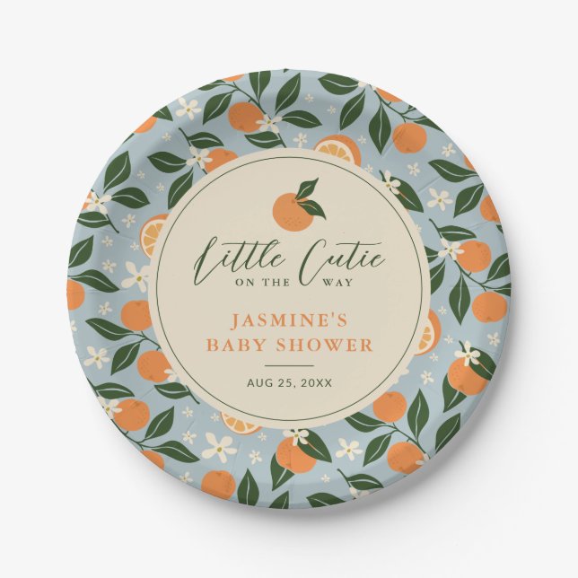 Kleine Süsse Orange Citrus Baby Dusche Pappteller (Vorderseite)