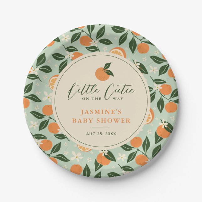 Kleine Süsse Orange Citrus Baby Dusche Pappteller (Vorderseite)