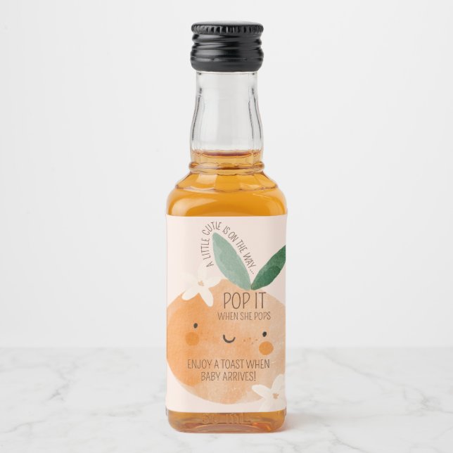 Kleine Süsse Orange Citrus Botanical Baby Dusche Alkoholflaschenetikett (Vorderseite)