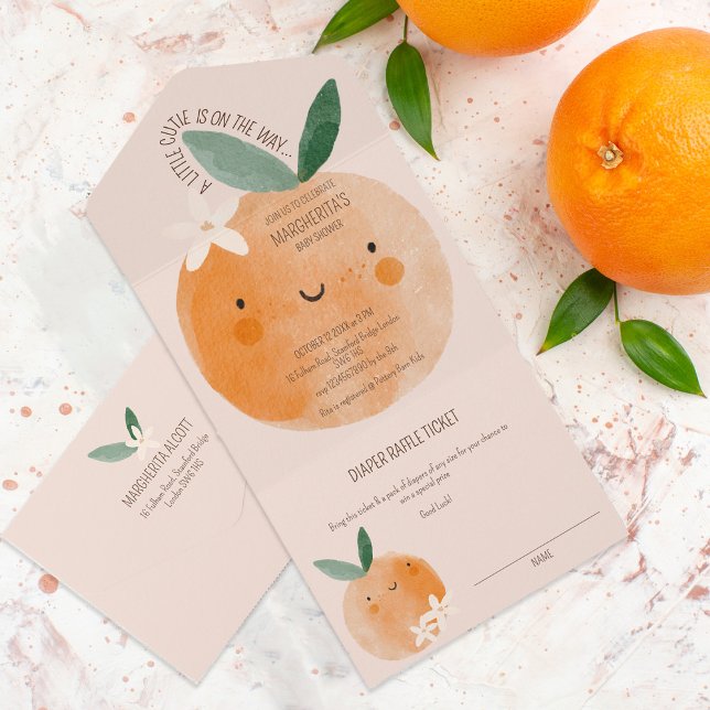 Kleine Süsse Orange Citrus Botanical Baby Dusche All In One Einladung (Von Creator hochgeladen)