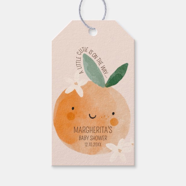 Kleine Süsse Orange Citrus Botanical Baby Dusche Geschenkanhänger (Vorderseite)