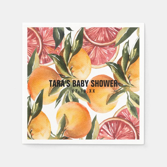 Kleine Süsse | Orange Citrus Botanical Baby Shower Serviette (Vorderseite)