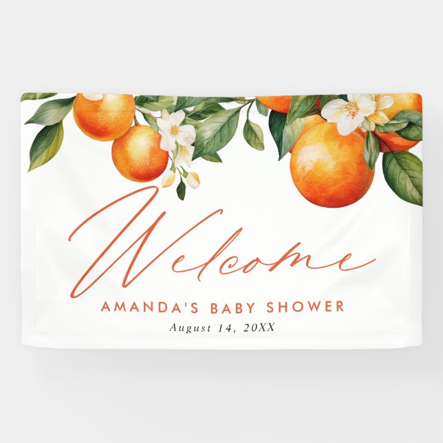 Kleine Süsse Orange Clementine Baby Dusche Gefalle Banner (Horizontal)