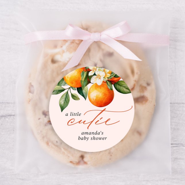 Kleine Süsse Orange Clementine Baby Dusche Gefalle Runder Aufkleber (Von Creator hochgeladen)