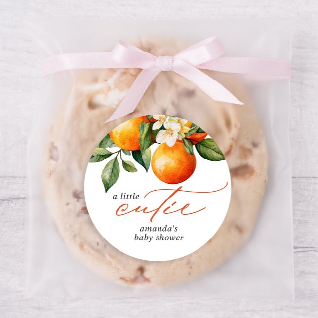 Kleine Süsse Orange Clementine Baby Dusche Gefalle Runder Aufkleber (Von Creator hochgeladen)