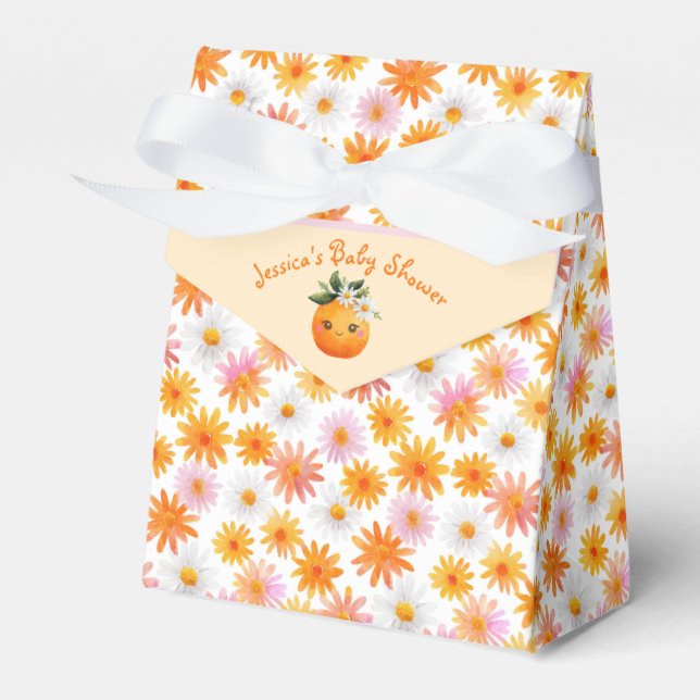 Kleine Süsse Orange Daisy Pattern Kinderdusche Geschenkschachtel (Vorderseite)