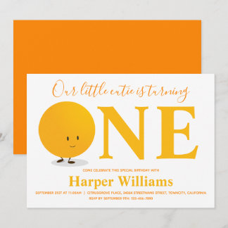 Kleine Süsse Orange Erster Geburtstag Einladung