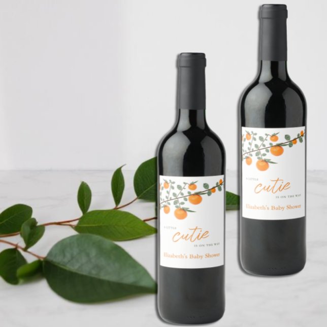 Kleine Süsse Orange Gender Neutral Baby Dusche Weinetikett (Von Creator hochgeladen)