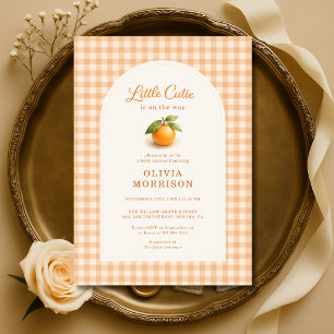 Kleine Süße Orange Gingham-Baby-Party Einladung