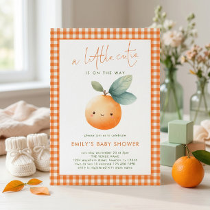 Kleine Süße Orange Gingham Mädchen Baby Shower Einladung