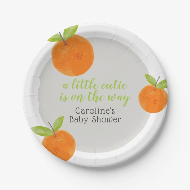 Kleine Süsse Orange Green Watercolor Babydusche Pappteller (Vorderseite)