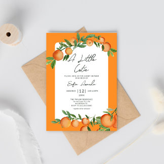 Kleine Süsse Orange Wasserfarbe Citrus Baby Dusche Einladung