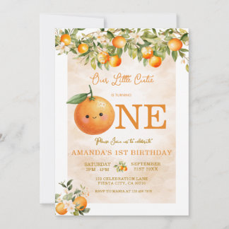 Kleine Süße Orange Zitrone 1. Geburtstag Einladung