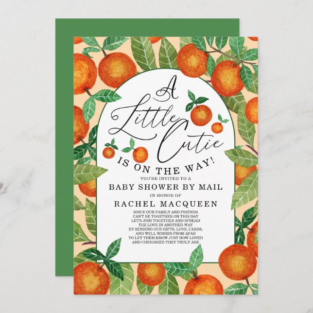 Kleine Süsse Orangefarbene Babydusche per Post Einladung (Vorne/Hinten)