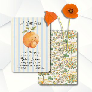 Kleine Süsse Orangen Babyduschturm Streifen Einladung