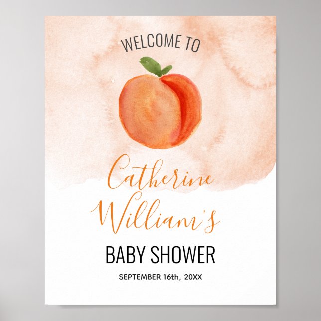 Kleine Süsse Peach Baby Dusche Begrüßungszeichen Poster (Vorne)