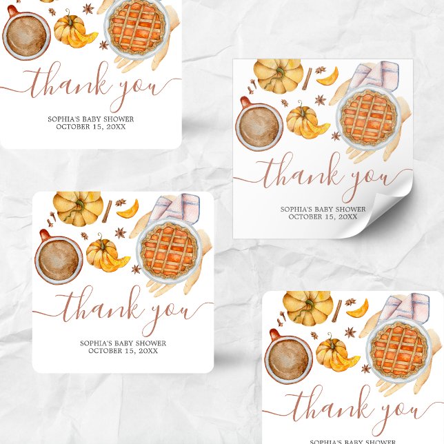 Kleine Süsse Pie Babydusche Quadratischer Aufkleber (Pumpkin Cutie Pie Fall Baby Shower Sticker
)