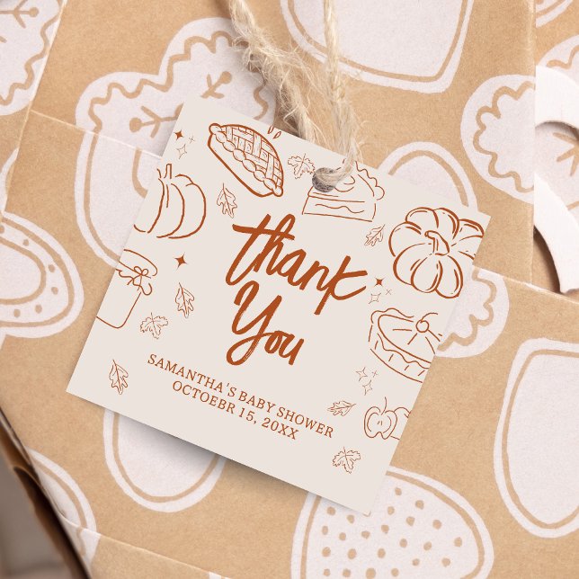 Kleine Süsse Pie Fall Baby Duschplatz Geschenkanhänger (Hand Drawn Little Cutie Pie Baby Shower Favor Tags )