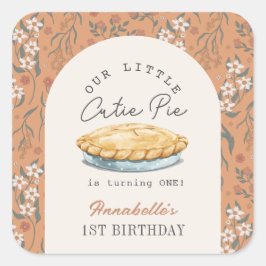 Kleine Süsse Pie Orange Floral Girl 1. Geburtstag Quadratischer Aufkleber