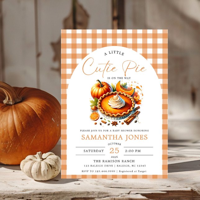 Kleine Süsse Pie Pumpkin Fall Gingham Baby Dusche Einladung (Von Creator hochgeladen)
