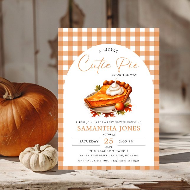 Kleine Süsse Pie Pumpkin Fall Gingham Baby Dusche Einladung (Von Creator hochgeladen)