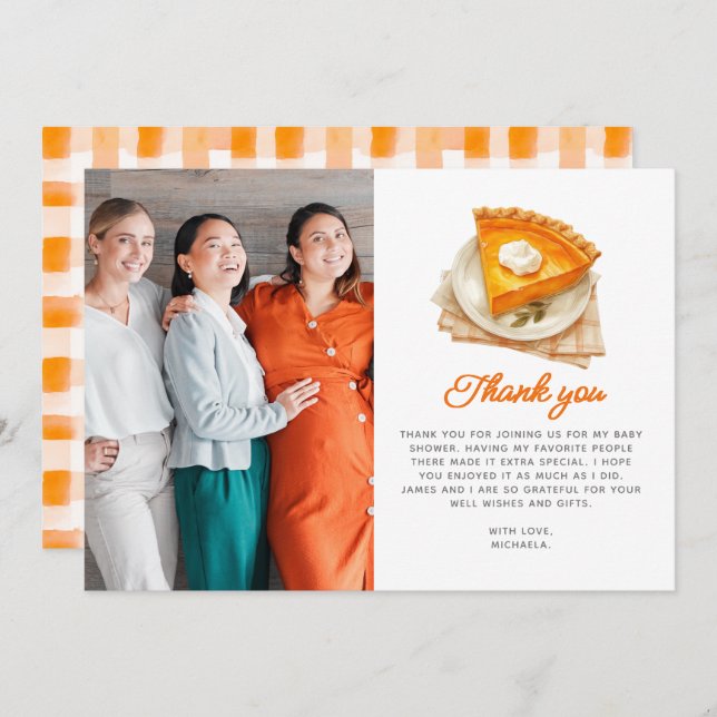 Kleine Süsse Pie Rustic Watercolor Babydusche Dankeskarte (Vorne/Hinten)