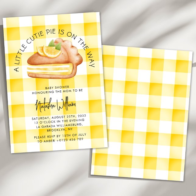 Kleine Süsse Pie Yellow Gingham Kariert Baby Dusch Einladung (Von Creator hochgeladen)