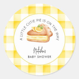 Kleine Süsse Pie Yellow Gingham Kariert Baby Dusch Runder Aufkleber
