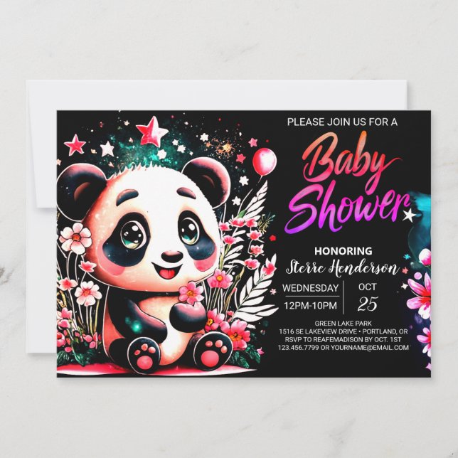Kleine Süsse Pink Panda Dream Girl Babydusche Einladung (Vorderseite)
