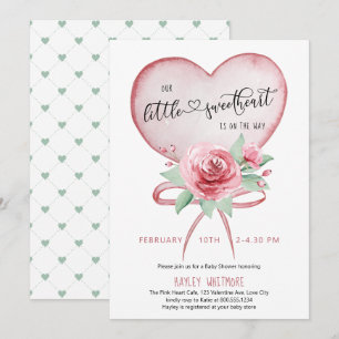 Kleine Süße Rosa Herz und Rosen Baby Shower Einladung