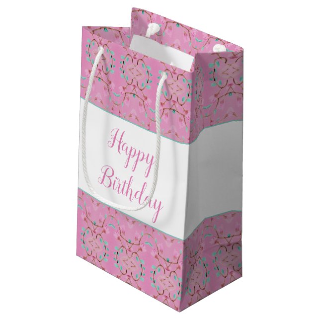 Kleine süße, rosa und Gemusterte Geschenktüte (Rückseite Schrägansicht)