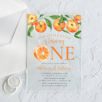 Kleine Süsse Wasserfarben Orangen 1. Geburtstag Acryleinladungen