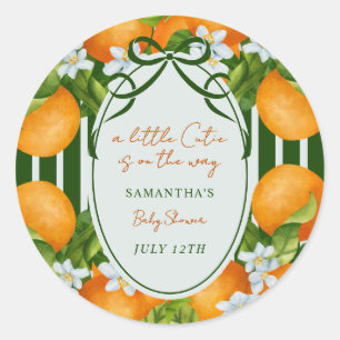 Kleine Süße Zitrone Orangen Streifen Babyparty Runder Aufkleber