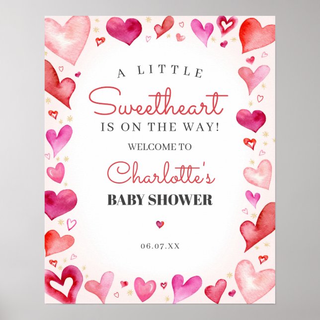 Kleine Sweetheart Baby Dusche Begrüßungszeichen Poster (Vorne)
