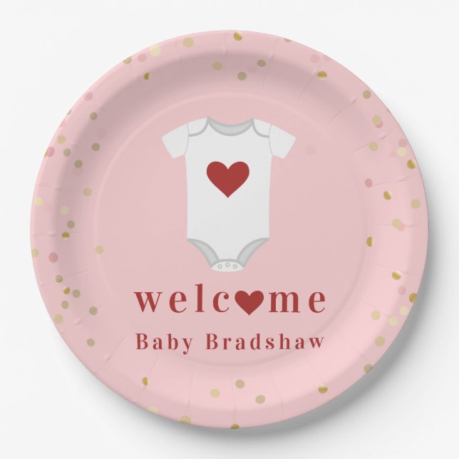 Kleine Sweetheart Bodysuit Valentine Baby Dusche Pappteller (Vorderseite)