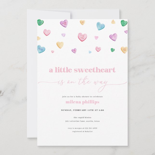 Kleine Sweetheart Valentine Baby Dusche Einladung (Vorderseite)