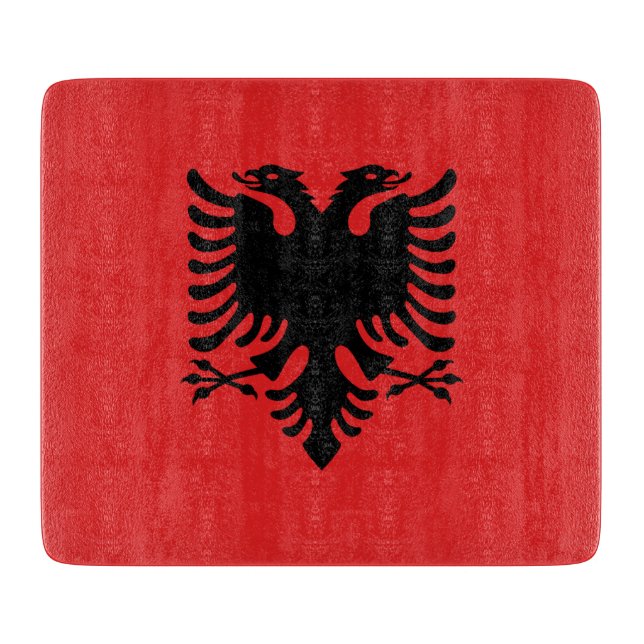 Kleine Tafel aus Glas - Flagge Albaniens Schneidebrett (Vorderseite)