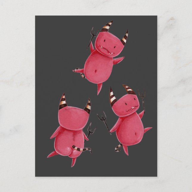 Kleine Teufel - Teufel tanzen Kunst Postkarte (Vorderseite)