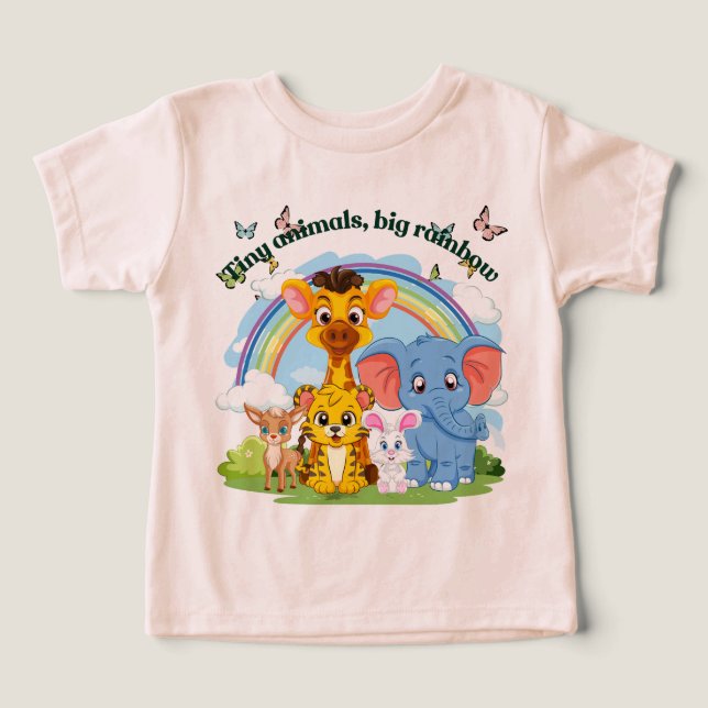 Kleine Tiere, großer Regenbogen-Design Kleinkind-T (Design Vorderseite)