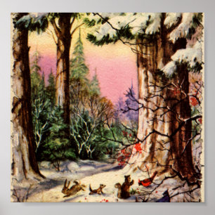 Kleine Tiere im Schnee Poster