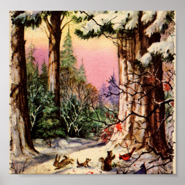 Kleine Tiere im Schnee Poster (Vorne)