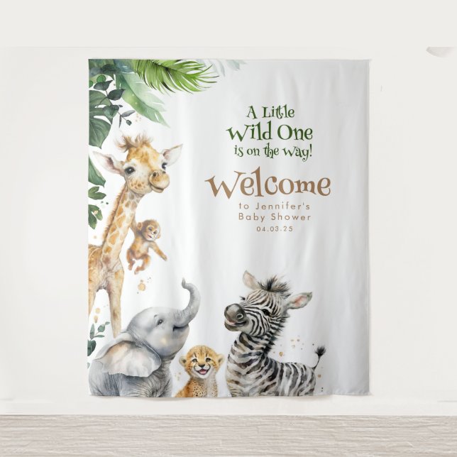 Kleine Tiere Safari Jungle Baby Dusche Willkommen Wandteppich (Vorderseite)