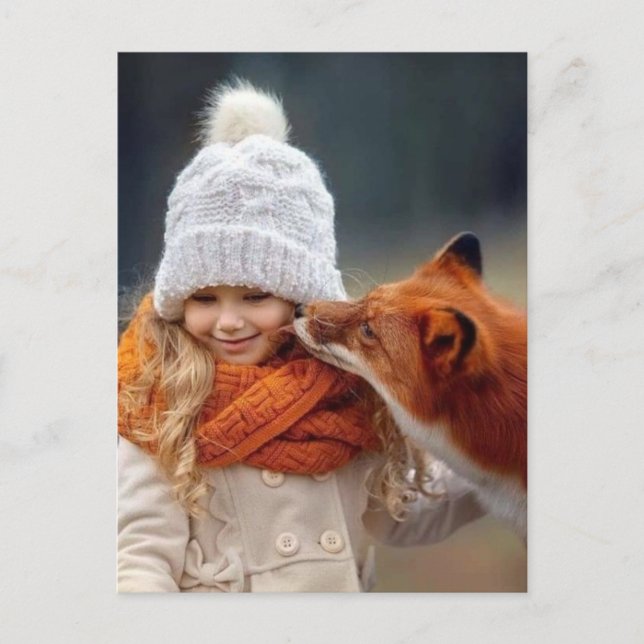Kleine Tochter und Fuchs Postkarte (Vorderseite)