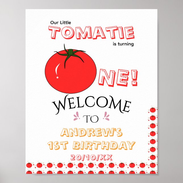 Kleine Tomatie wird ein süßes 1. Geburtstag Poster (Vorne)