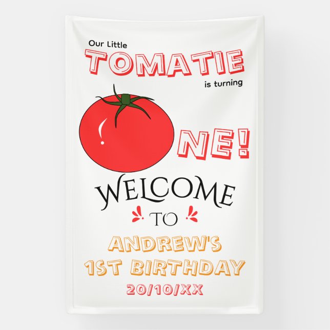 Kleine Tomatie wird Eins Cute 1. Geburtstag Banner (Vertikal)